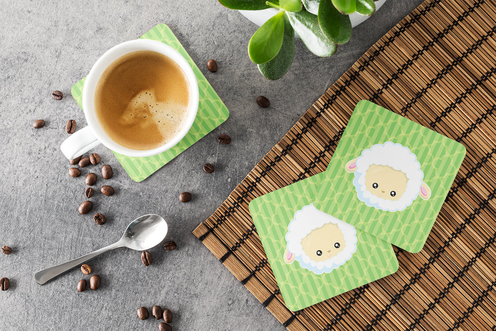 Sheep Lamb Face Foam Coasters Set of 4 Cup Coasters for Indoor Outdoor, Tabletop Protection, Anti Slip, Mouse pad Material