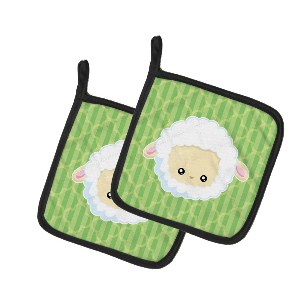Sheep Lamb Face Pot Holder Set of 2 Heat Resistant Quilted Hot Pads 7.5 x 7.5 Inch, Insulated Kitchen Trivets for Cooking & Baking