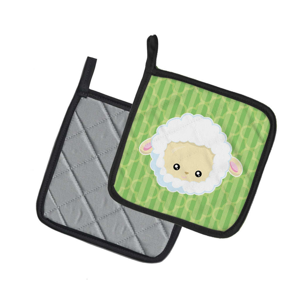 Sheep Lamb Face Pot Holder Set of 2 Heat Resistant Quilted Hot Pads 7.5 x 7.5 Inch, Insulated Kitchen Trivets for Cooking & Baking