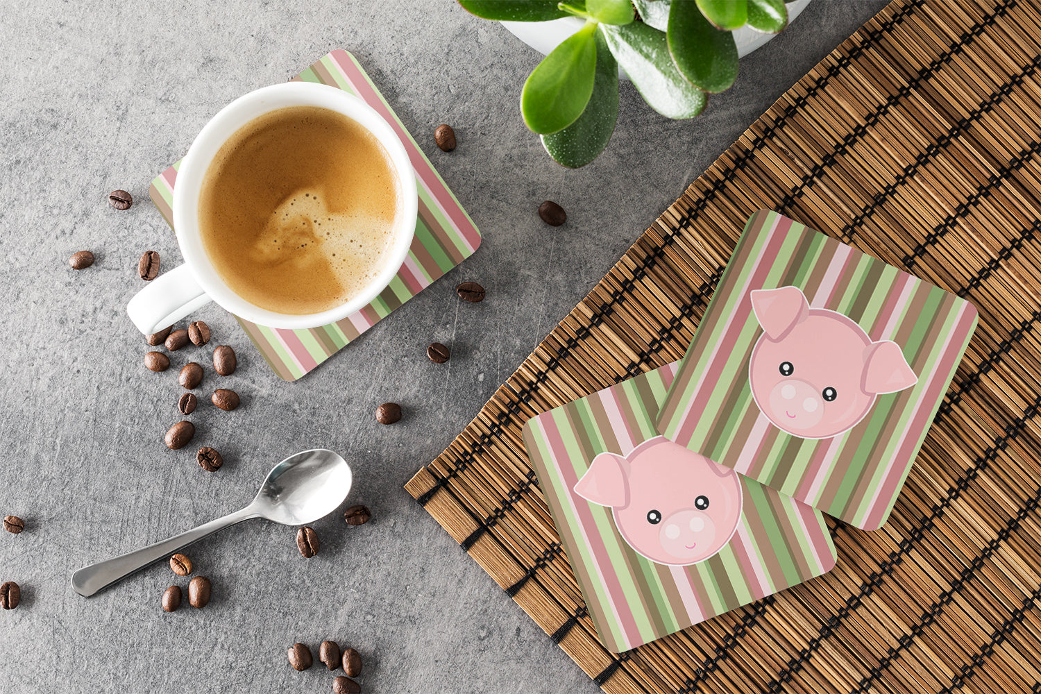 Pig Face Foam Coasters Set of 4 Cup Coasters for Indoor Outdoor, Tabletop Protection, Anti Slip, Mouse pad Material