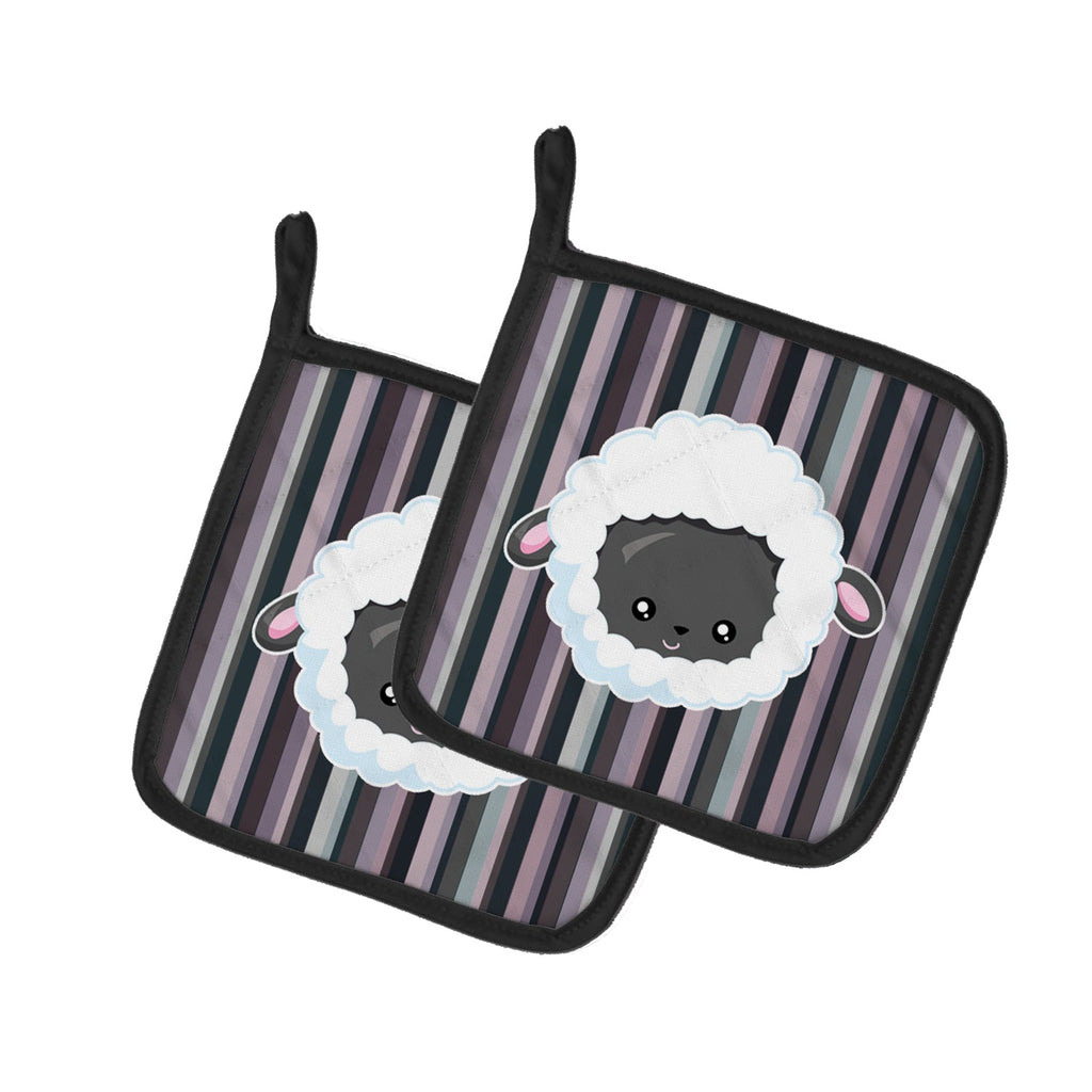 Black Sheep Lamb Face  Pot Holder Set of 2 Heat Resistant Quilted Hot Pads 7.5 x 7.5 Inch, Insulated Kitchen Trivets for Cooking & Baking