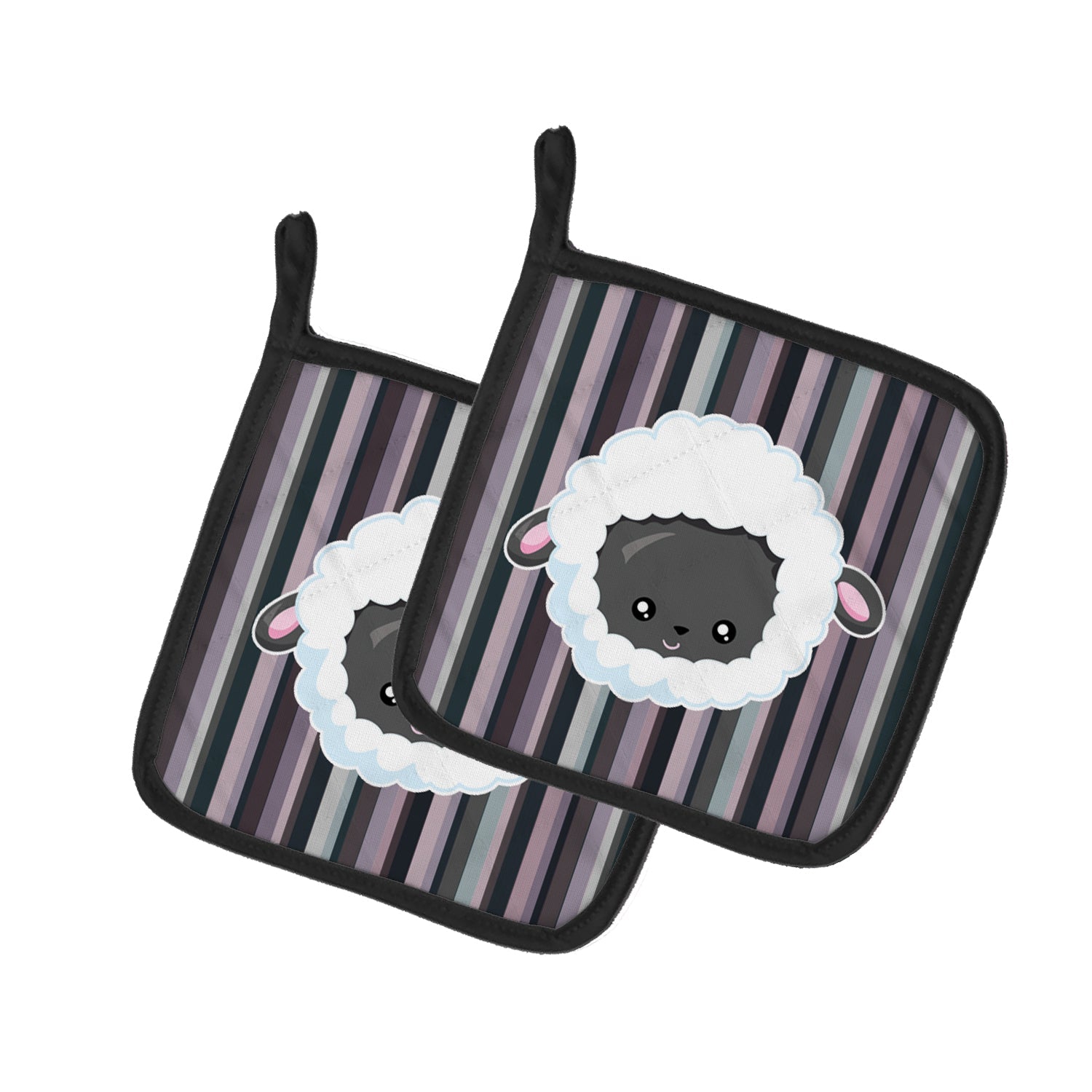 Black Sheep Lamb Face  Pot Holder Set of 2 Heat Resistant Quilted Hot Pads 7.5 x 7.5 Inch, Insulated Kitchen Trivets for Cooking & Baking