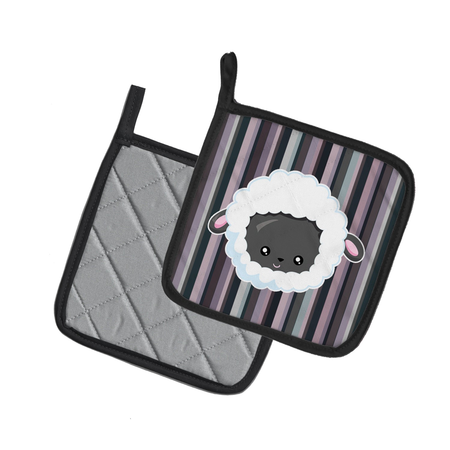 Black Sheep Lamb Face  Pot Holder Set of 2 Heat Resistant Quilted Hot Pads 7.5 x 7.5 Inch, Insulated Kitchen Trivets for Cooking & Baking