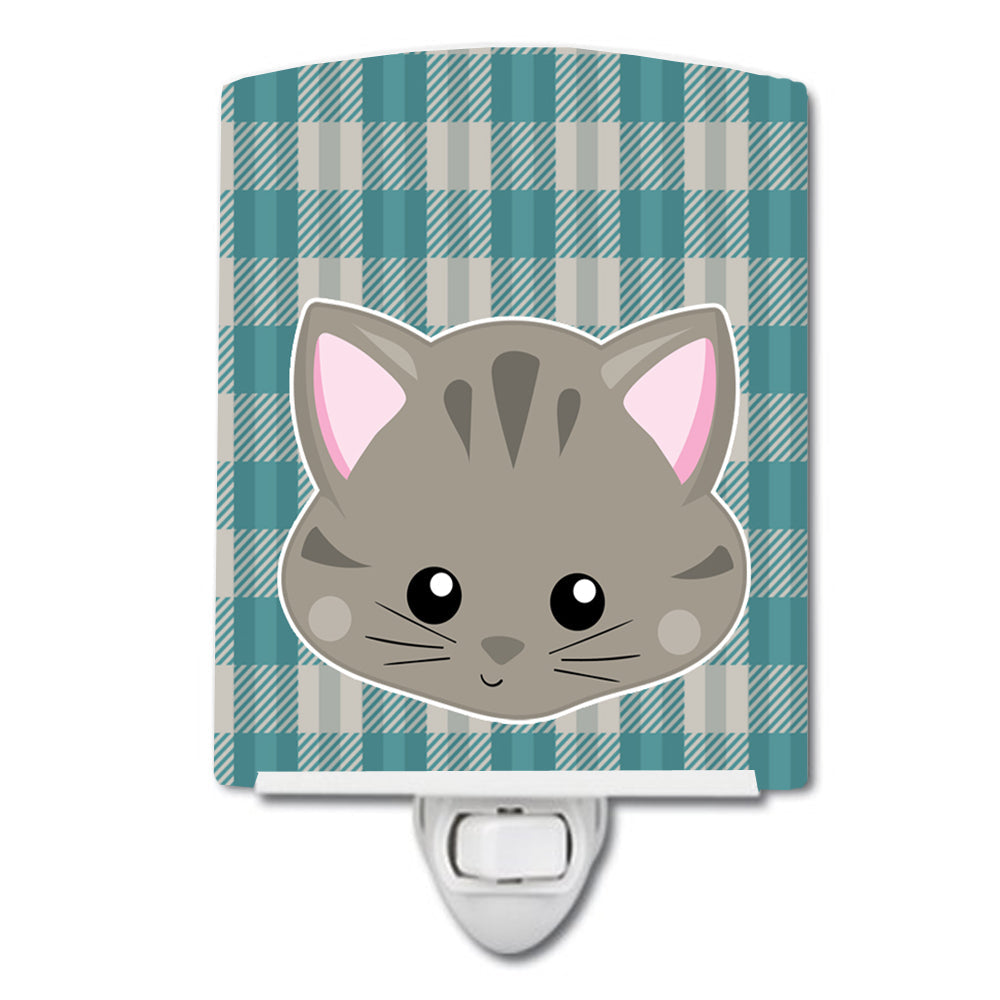 Kitten Face  Ceramic Night Light Compact, UL-Certified, Ideal for Bedroom, Bathroom, Nursery, Hallway, Kitchen, 6x4x3, Multicolor