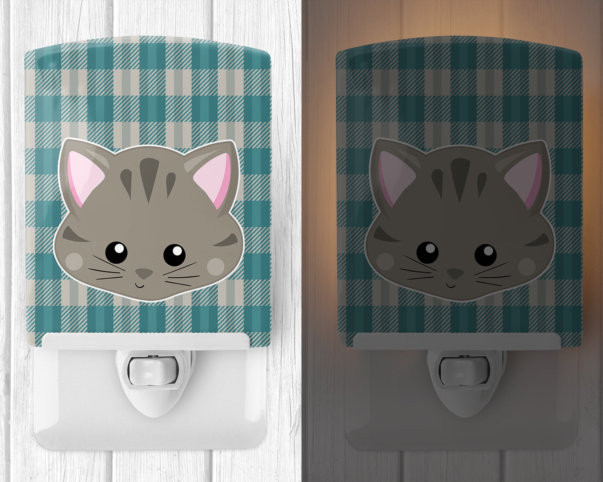 Kitten Face  Ceramic Night Light Compact, UL-Certified, Ideal for Bedroom, Bathroom, Nursery, Hallway, Kitchen, 6x4x3, Multicolor
