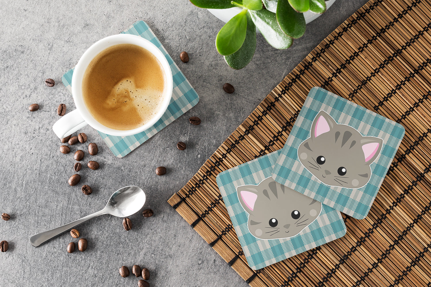Kitten Face  Foam Coasters Set of 4 Cup Coasters for Indoor Outdoor, Tabletop Protection, Anti Slip, Mouse pad Material