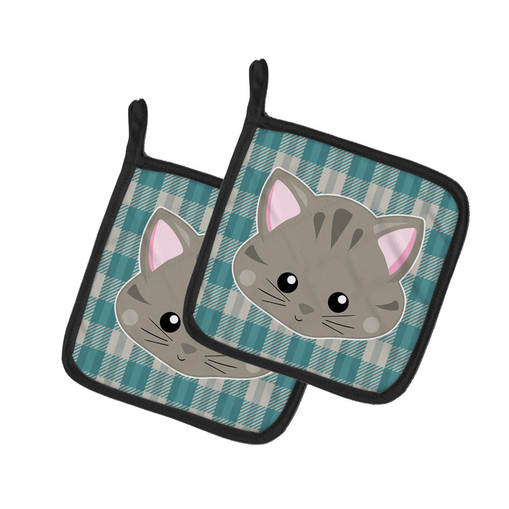 Kitten Face  Pot Holder Set of 2 Heat Resistant Quilted Hot Pads 7.5 x 7.5 Inch, Insulated Kitchen Trivets for Cooking & Baking