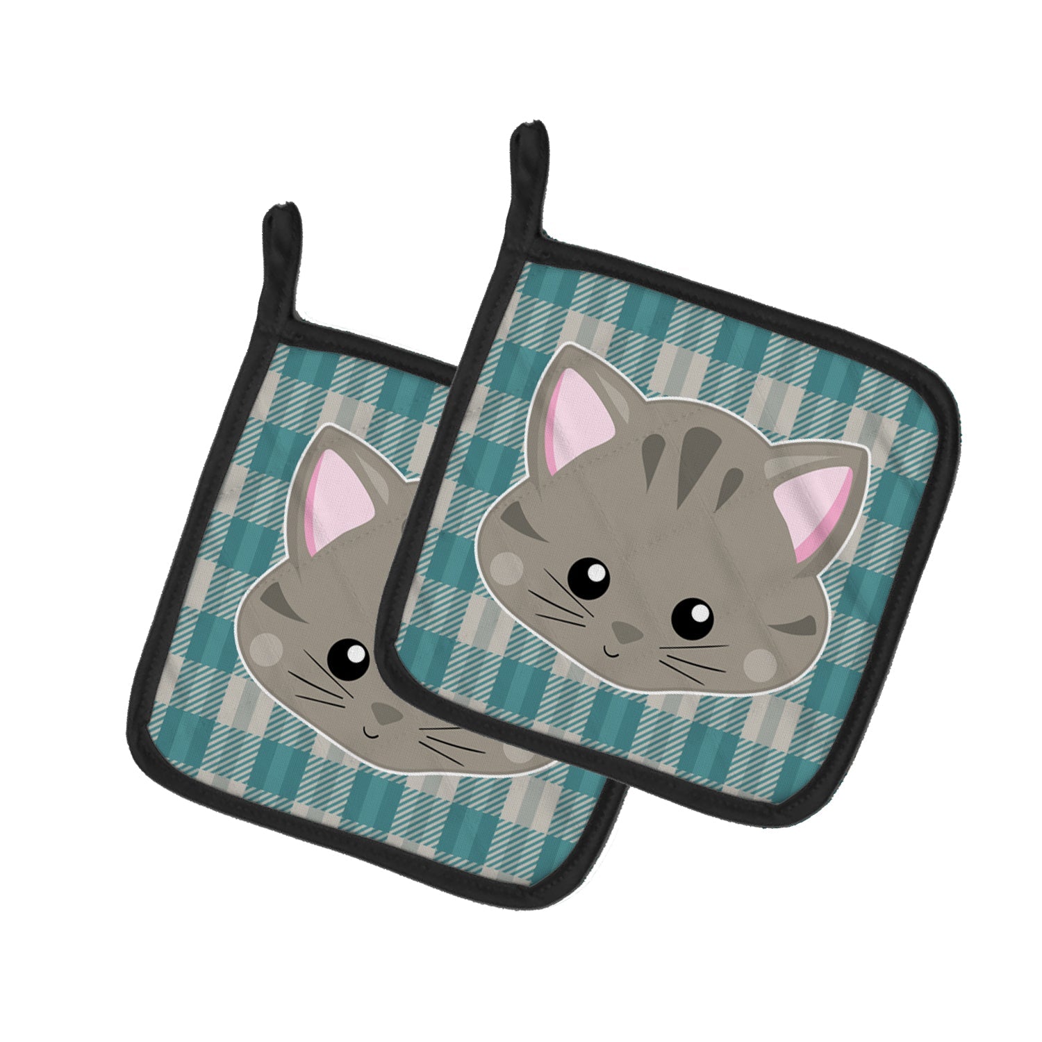 Kitten Face  Pot Holder Set of 2 Heat Resistant Quilted Hot Pads 7.5 x 7.5 Inch, Insulated Kitchen Trivets for Cooking & Baking
