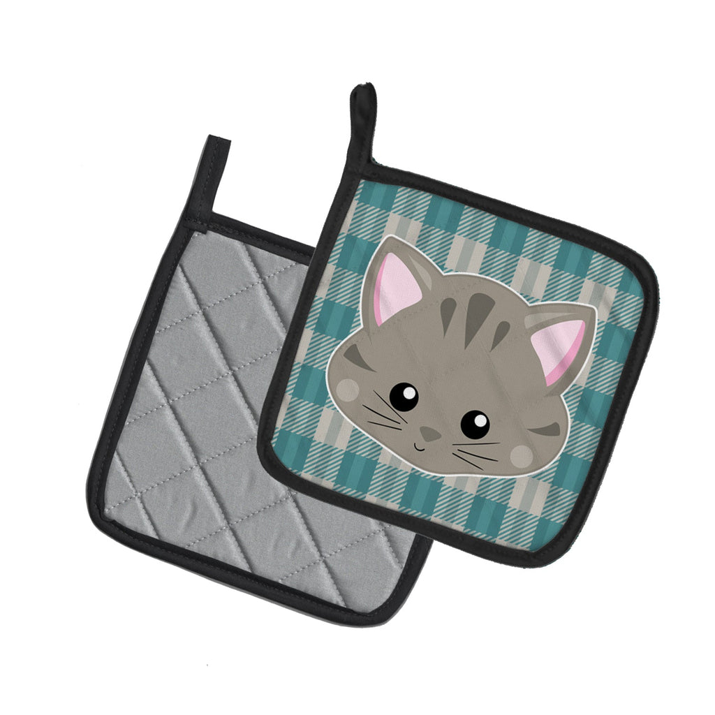 Kitten Face  Pot Holder Set of 2 Heat Resistant Quilted Hot Pads 7.5 x 7.5 Inch, Insulated Kitchen Trivets for Cooking & Baking