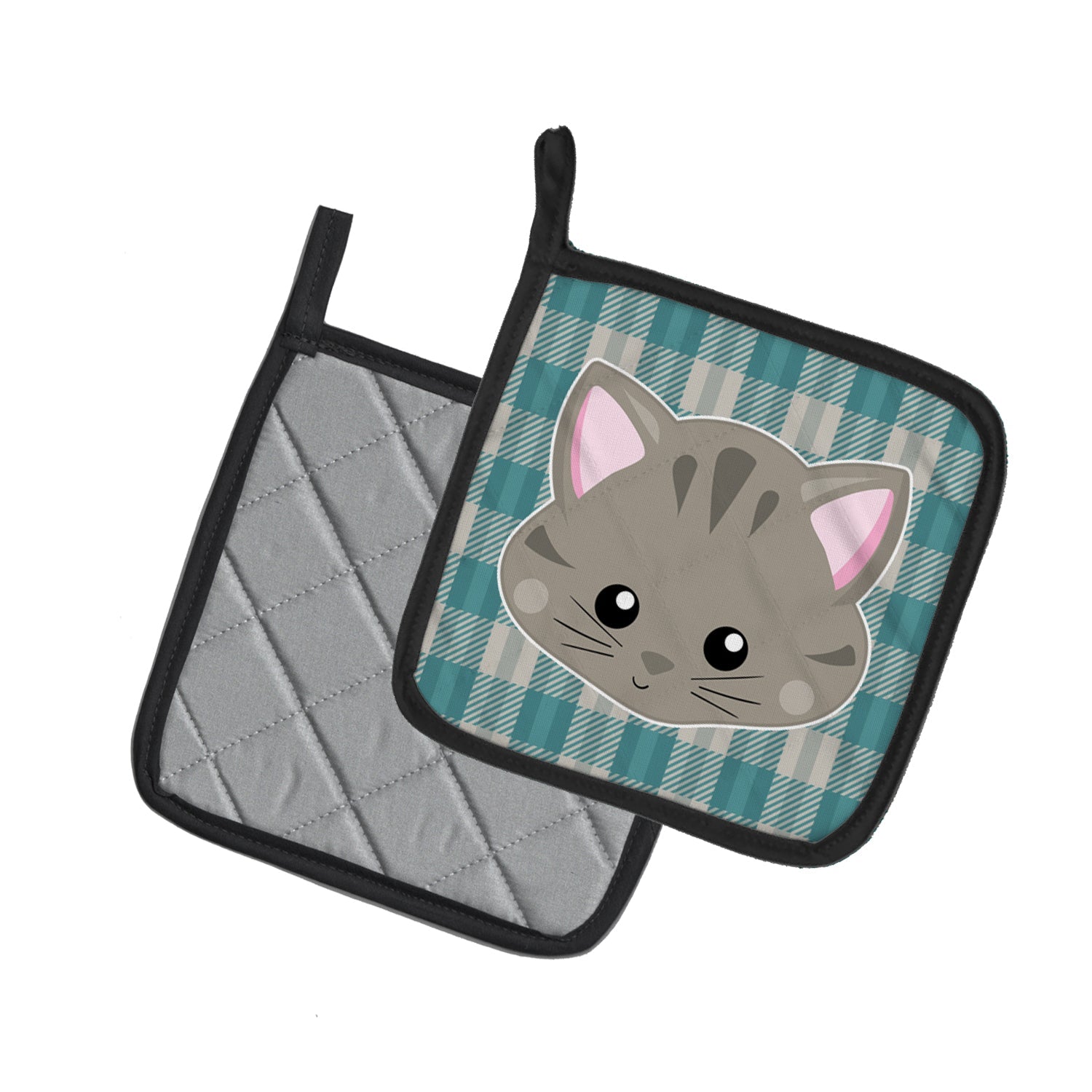 Kitten Face  Pot Holder Set of 2 Heat Resistant Quilted Hot Pads 7.5 x 7.5 Inch, Insulated Kitchen Trivets for Cooking & Baking