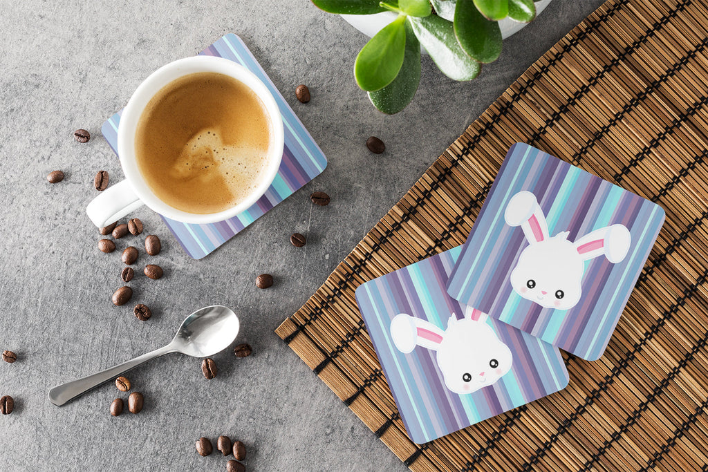 Rabbit Face Foam Coasters Set of 4 Cup Coasters for Indoor Outdoor, Tabletop Protection, Anti Slip, Mouse pad Material