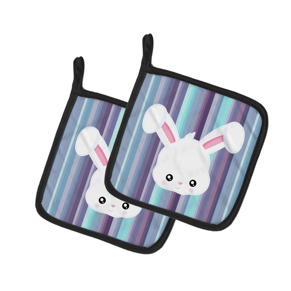 Rabbit Face Pot Holder Set of 2 Heat Resistant Quilted Hot Pads 7.5 x 7.5 Inch, Insulated Kitchen Trivets for Cooking & Baking