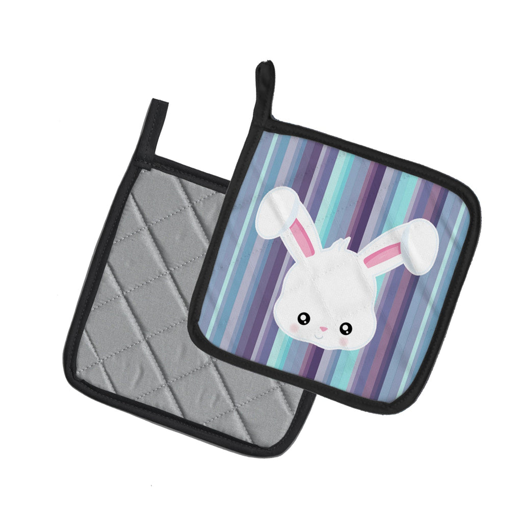 Rabbit Face Pot Holder Set of 2 Heat Resistant Quilted Hot Pads 7.5 x 7.5 Inch, Insulated Kitchen Trivets for Cooking & Baking