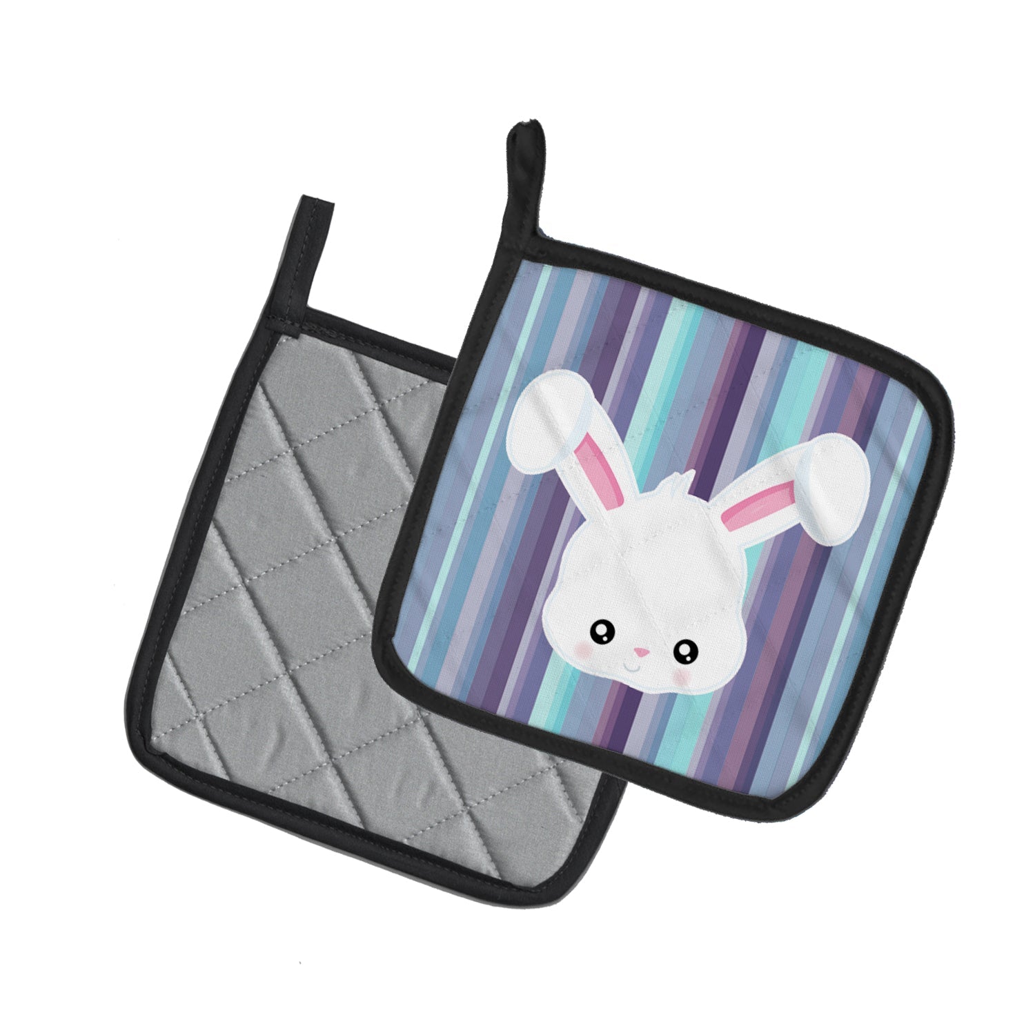 Rabbit Face Pot Holder Set of 2 Heat Resistant Quilted Hot Pads 7.5 x 7.5 Inch, Insulated Kitchen Trivets for Cooking & Baking