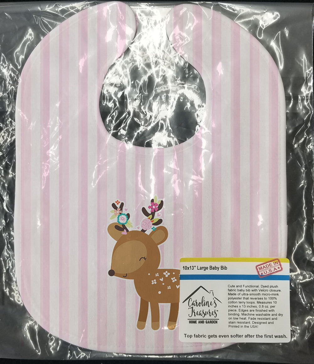 Deer in Pink Stripes Baby Bib Easy-Clean Baby Bib Baby Feeding Accessory Baby Mealtime Essential, 10 x 13, Multicolor
