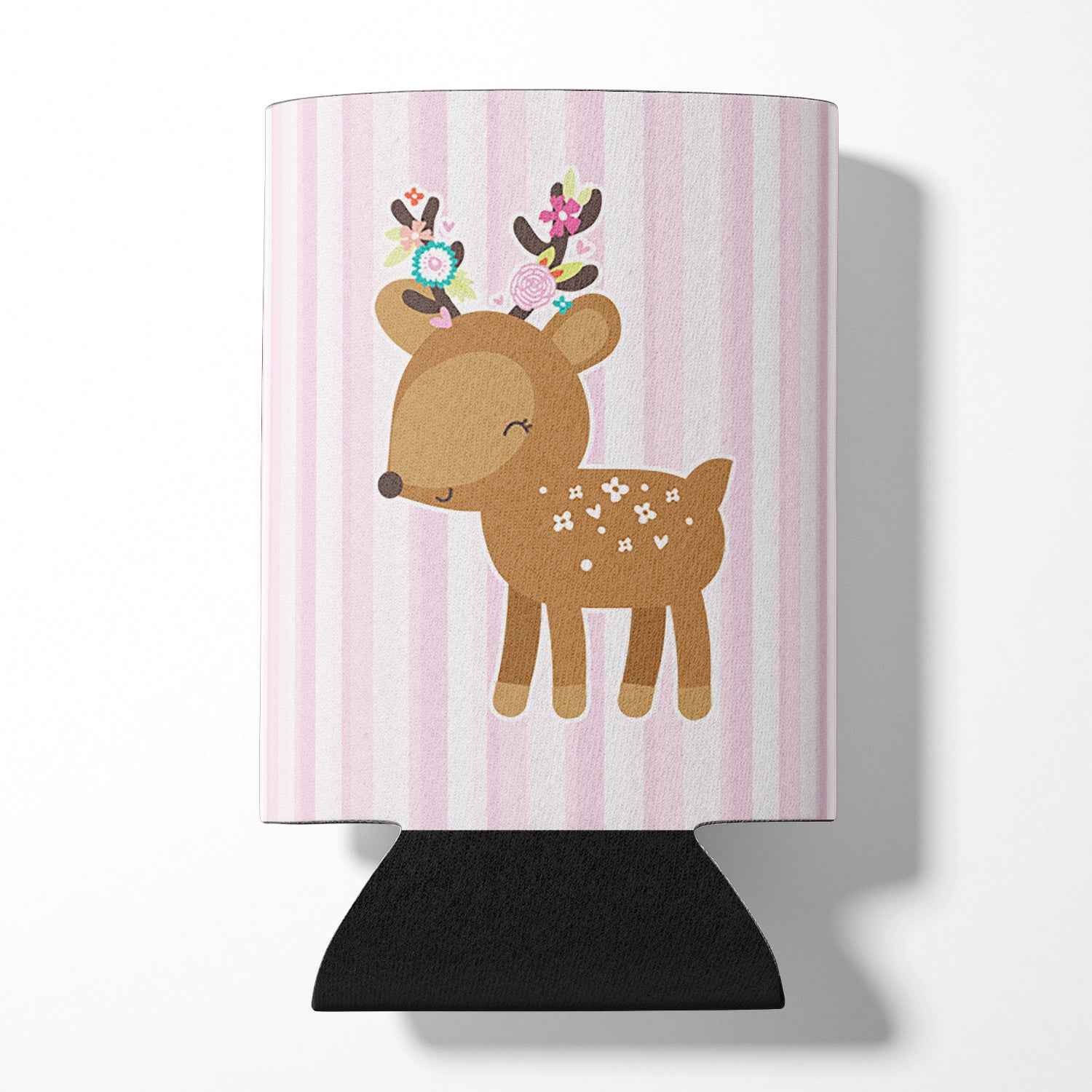 Deer in Pink Stripes Can or Bottle Hugger Cooler Sleeve for Standard 12 oz Cans, Insulated Foam Beer & Soda Can Hugger Reusable