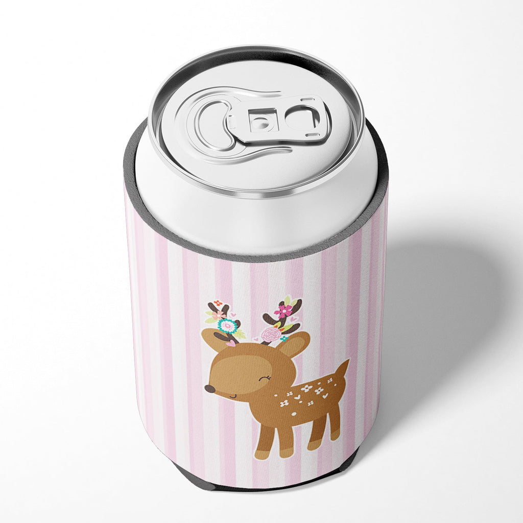 Deer in Pink Stripes Can or Bottle Hugger Cooler Sleeve for Standard 12 oz Cans, Insulated Foam Beer & Soda Can Hugger Reusable