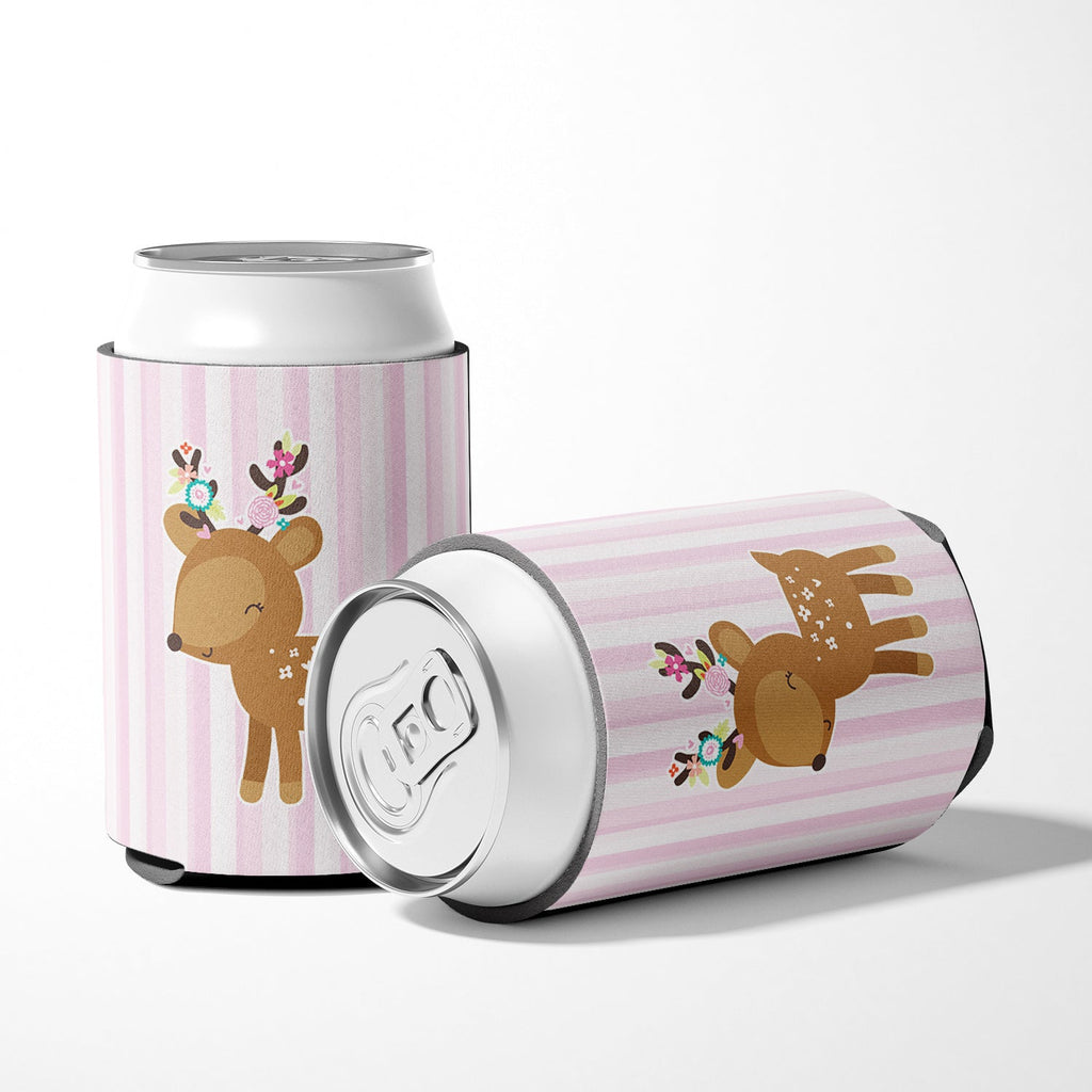 Deer in Pink Stripes Can or Bottle Hugger Cooler Sleeve for Standard 12 oz Cans, Insulated Foam Beer & Soda Can Hugger Reusable