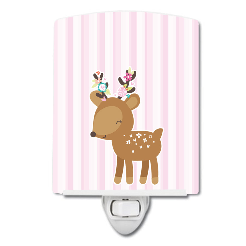 Deer in Pink Stripes Ceramic Night Light Compact, UL-Certified, Ideal for Bedroom, Bathroom, Nursery, Hallway, Kitchen, 6x4x3, Multicolor