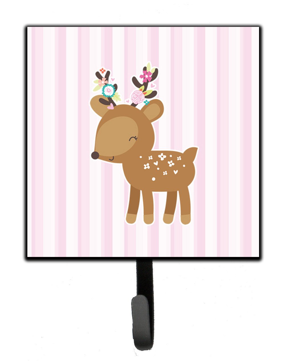 Deer in Pink Stripes Leash or Key Holder Wall Hooks, Key Hooks Holder, Coat Rack Wall Mount, Coat Hooks, Hooks for Hanging Keys, Towels, Aprons, Leashes