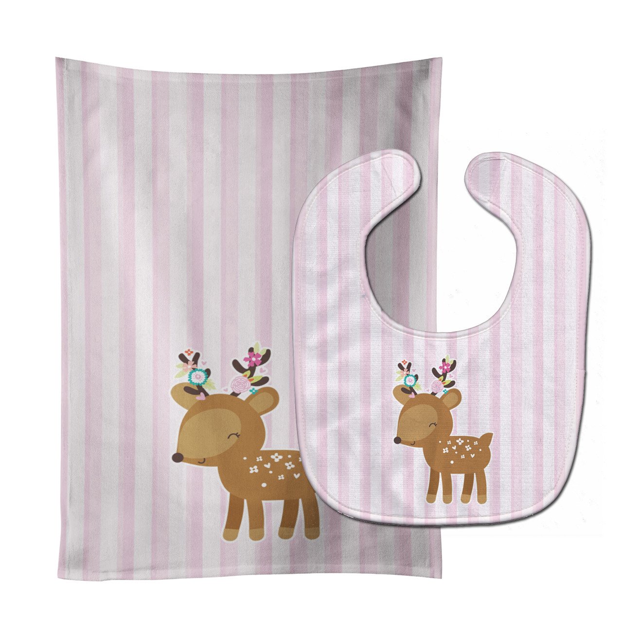 Deer in Pink Stripes Baby Bib & Burp Cloth Easy-Clean Baby Bib Baby Feeding Accessory Baby Mealtime Essential