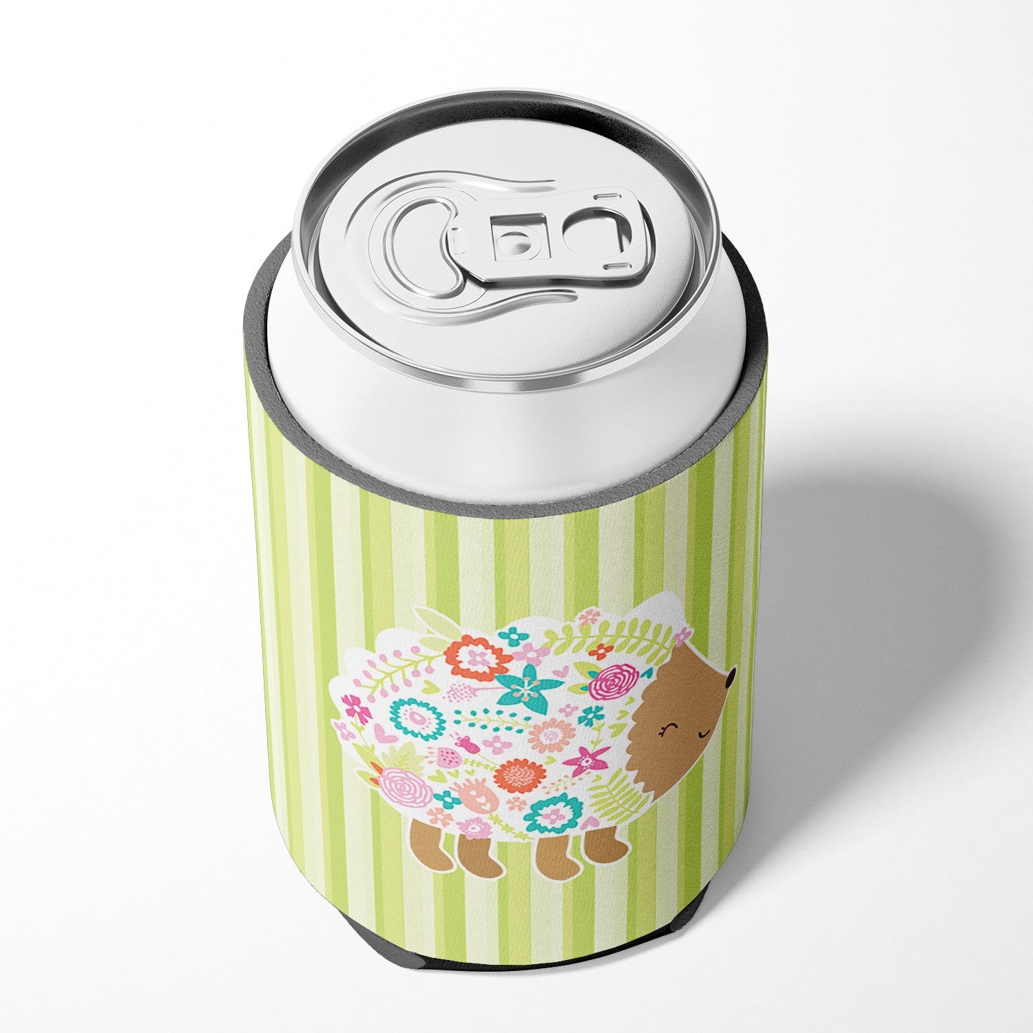 Flowered Hedgehog Can or Bottle Hugger Cooler Sleeve for Standard 12 oz Cans, Insulated Foam Beer & Soda Can Hugger Reusable