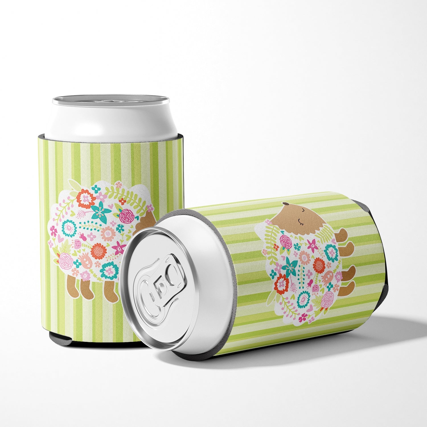 Flowered Hedgehog Can or Bottle Hugger Cooler Sleeve for Standard 12 oz Cans, Insulated Foam Beer & Soda Can Hugger Reusable