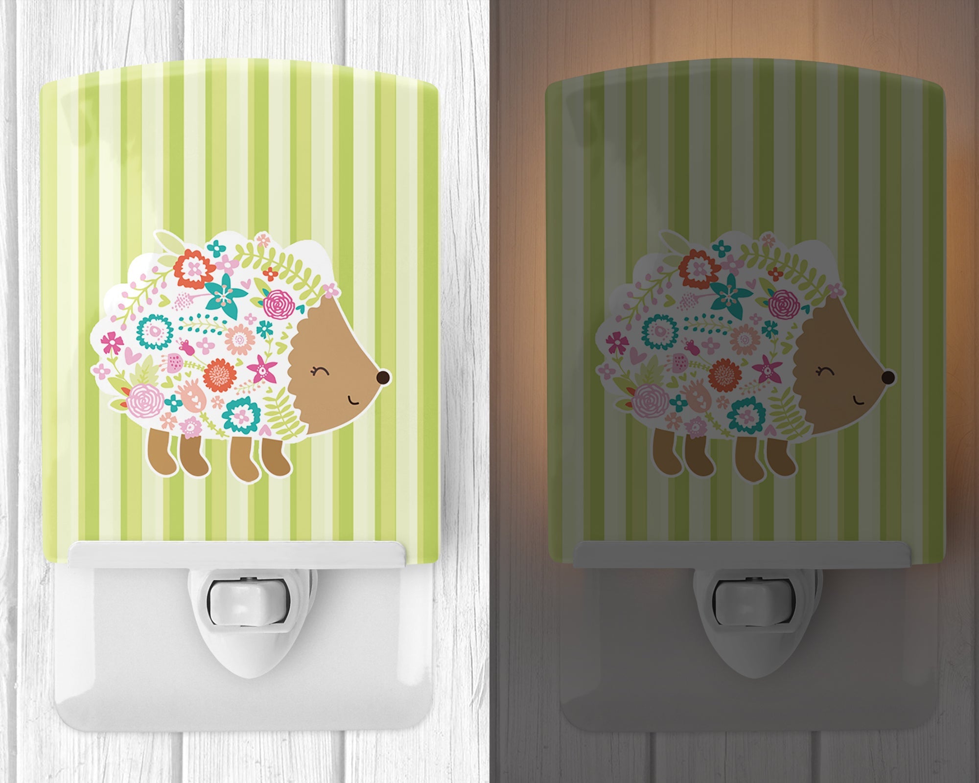 Flowered Hedgehog Ceramic Night Light Compact, UL-Certified, Ideal for Bedroom, Bathroom, Nursery, Hallway, Kitchen, 6x4x3, Multicolor