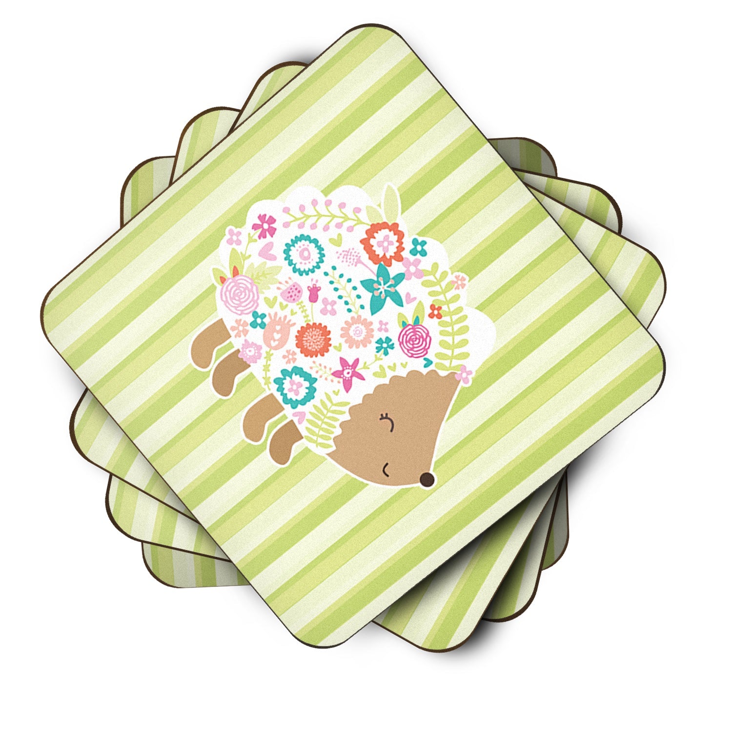 Flowered Hedgehog Foam Coasters Set of 4 Cup Coasters for Indoor Outdoor, Tabletop Protection, Anti Slip, Mouse pad Material