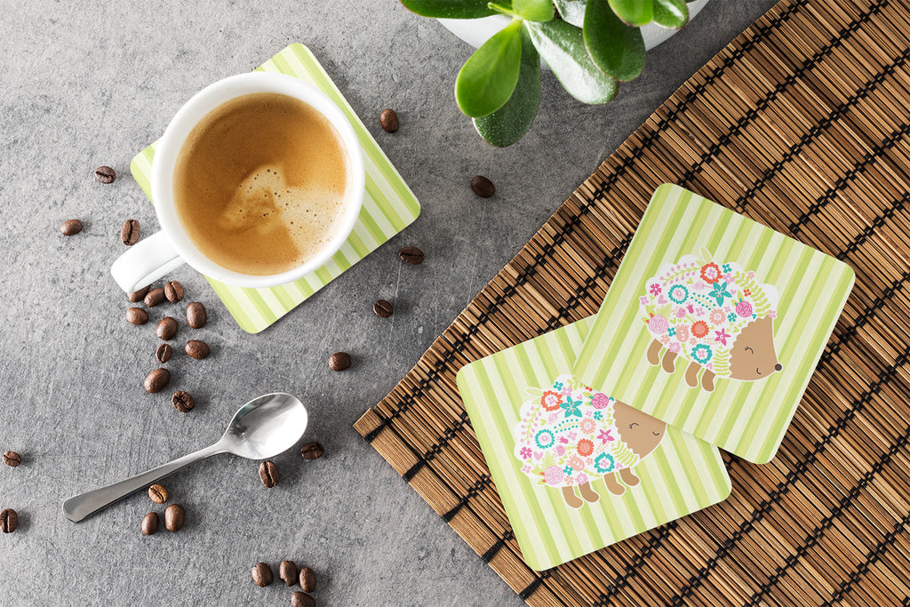 Flowered Hedgehog Foam Coasters Set of 4 Cup Coasters for Indoor Outdoor, Tabletop Protection, Anti Slip, Mouse pad Material