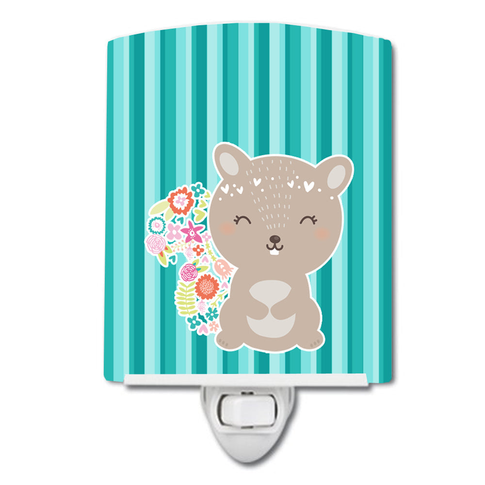 Flowered Squirrel Ceramic Night Light Compact, UL-Certified, Ideal for Bedroom, Bathroom, Nursery, Hallway, Kitchen, 6x4x3, Multicolor