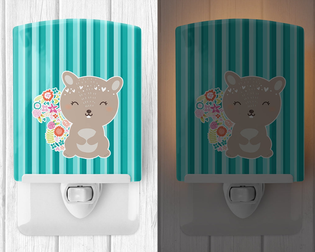 Flowered Squirrel Ceramic Night Light Compact, UL-Certified, Ideal for Bedroom, Bathroom, Nursery, Hallway, Kitchen, 6x4x3, Multicolor