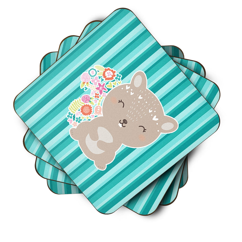 Flowered Squirrel Foam Coasters Set of 4 Cup Coasters for Indoor Outdoor, Tabletop Protection, Anti Slip, Mouse pad Material