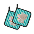 Flowered Squirrel Pot Holder Set of 2 Heat Resistant Quilted Hot Pads 7.5 x 7.5 Inch, Insulated Kitchen Trivets for Cooking & Baking