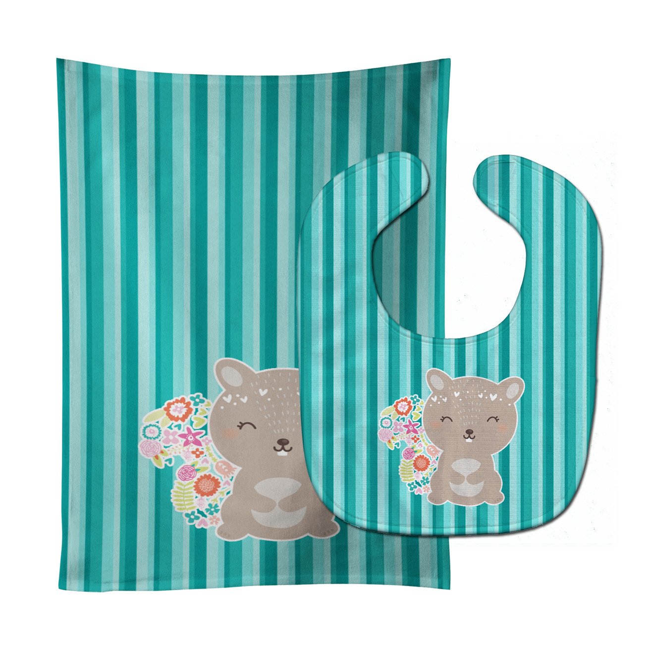 Flowered Squirrel Baby Bib & Burp Cloth Easy-Clean Baby Bib Baby Feeding Accessory Baby Mealtime Essential
