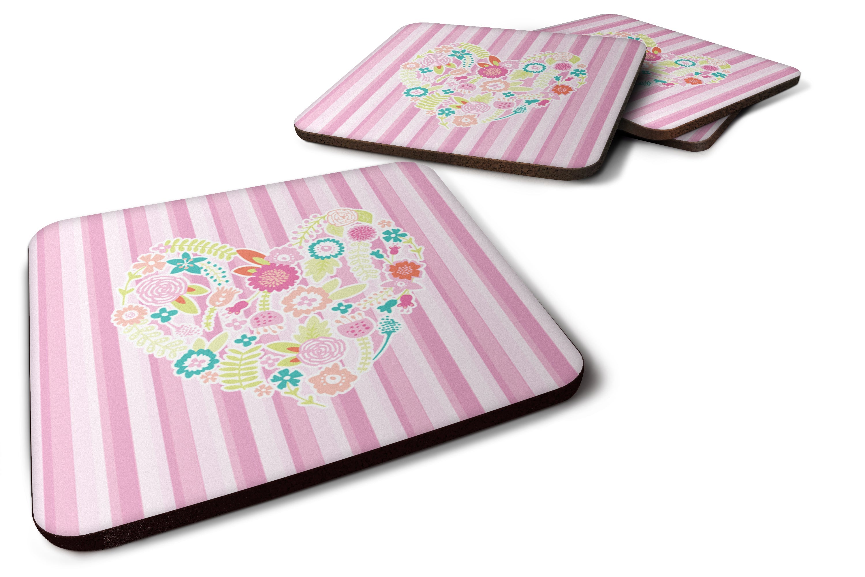 Flowered Heart Foam Coasters Set of 4 Cup Coasters for Indoor Outdoor, Tabletop Protection, Anti Slip, Mouse pad Material