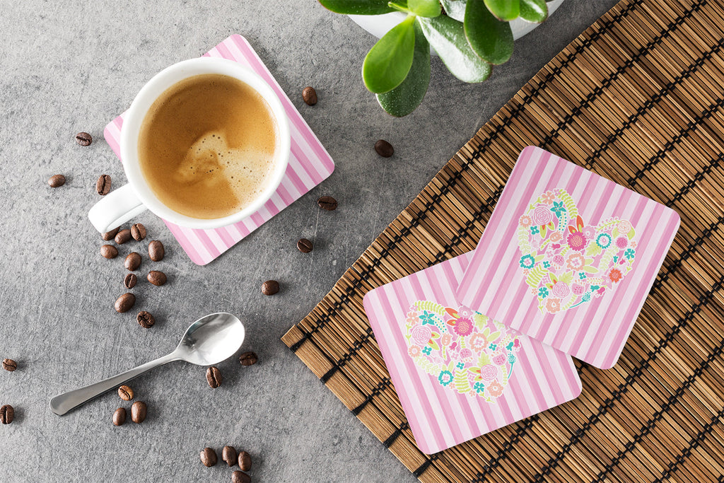 Flowered Heart Foam Coasters Set of 4 Cup Coasters for Indoor Outdoor, Tabletop Protection, Anti Slip, Mouse pad Material
