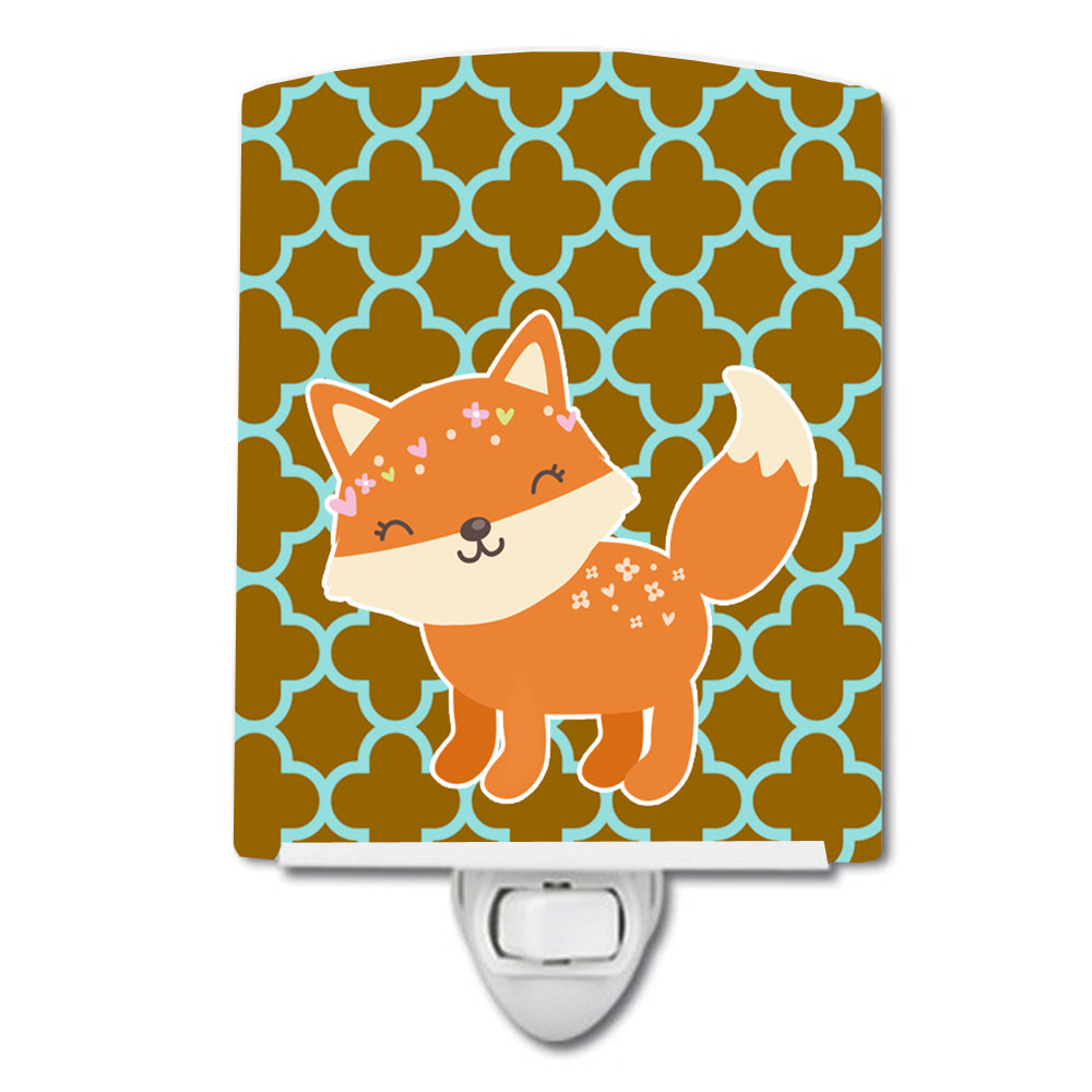 Fox on Quatrafoil Ceramic Night Light Compact, UL-Certified, Ideal for Bedroom, Bathroom, Nursery, Hallway, Kitchen, 6x4x3, Multicolor