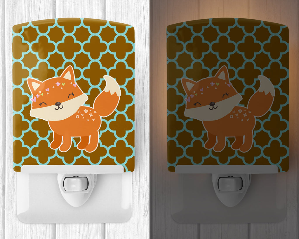 Fox on Quatrafoil Ceramic Night Light Compact, UL-Certified, Ideal for Bedroom, Bathroom, Nursery, Hallway, Kitchen, 6x4x3, Multicolor