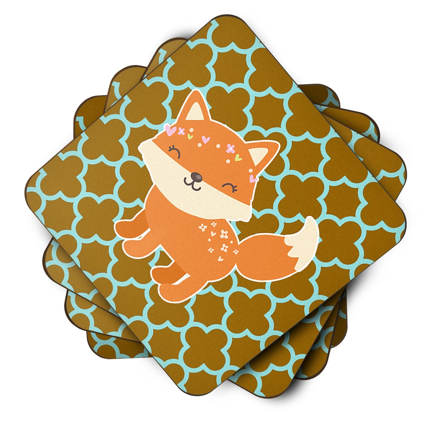 Fox on Quatrafoil Foam Coasters Set of 4 Cup Coasters for Indoor Outdoor, Tabletop Protection, Anti Slip, Mouse pad Material
