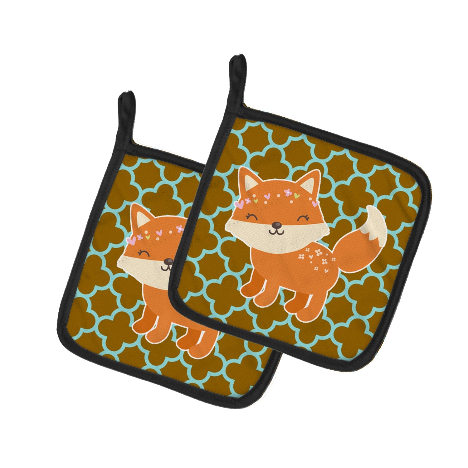 Fox on Quatrafoil Pot Holder Set of 2 Heat Resistant Quilted Hot Pads 7.5 x 7.5 Inch, Insulated Kitchen Trivets for Cooking & Baking