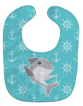 Shark on Blue Nautical Baby Bib Easy-Clean Baby Bib Baby Feeding Accessory Baby Mealtime Essential, 10 x 13, Multicolor