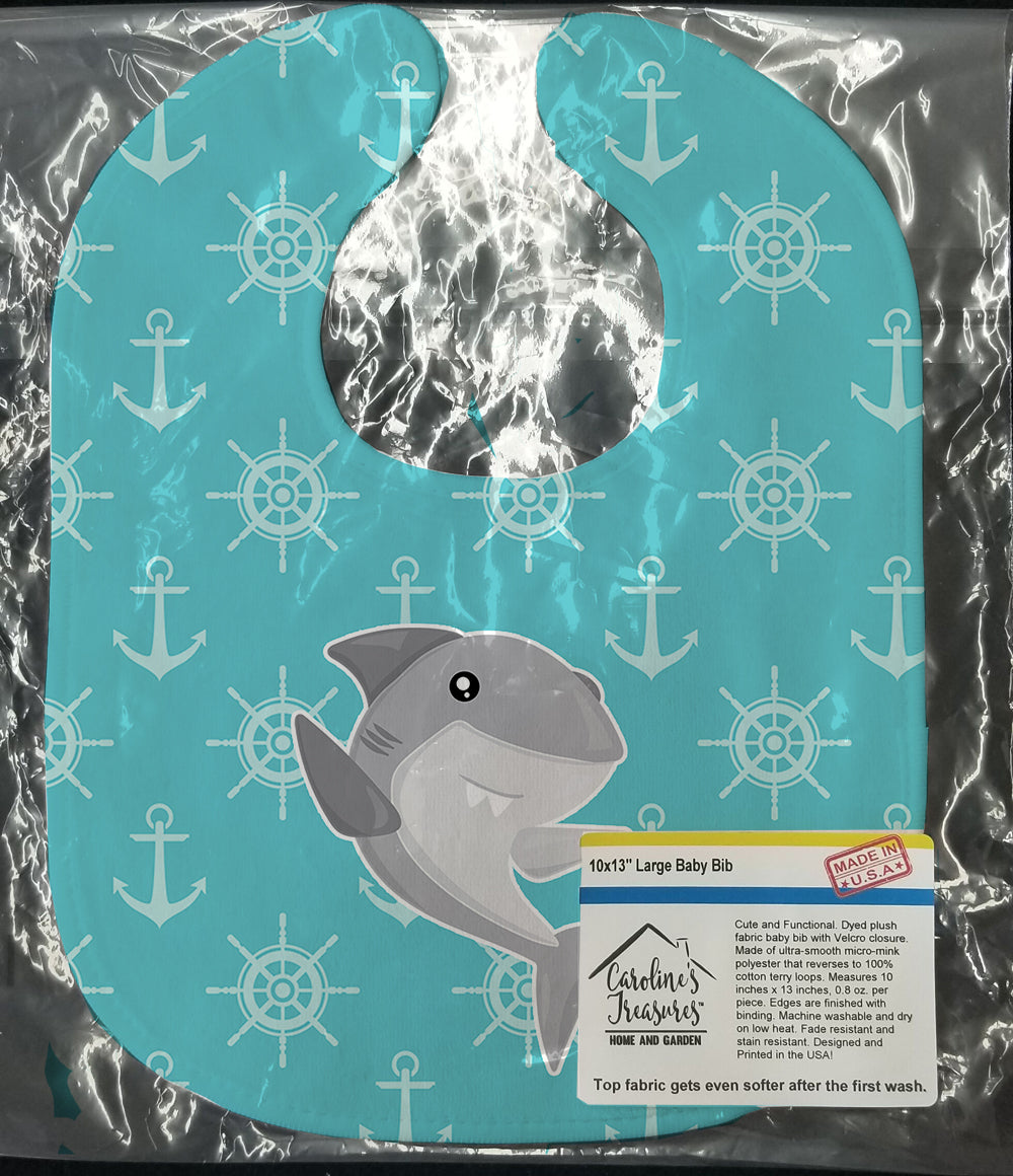 Shark on Blue Nautical Baby Bib Easy-Clean Baby Bib Baby Feeding Accessory Baby Mealtime Essential, 10 x 13, Multicolor