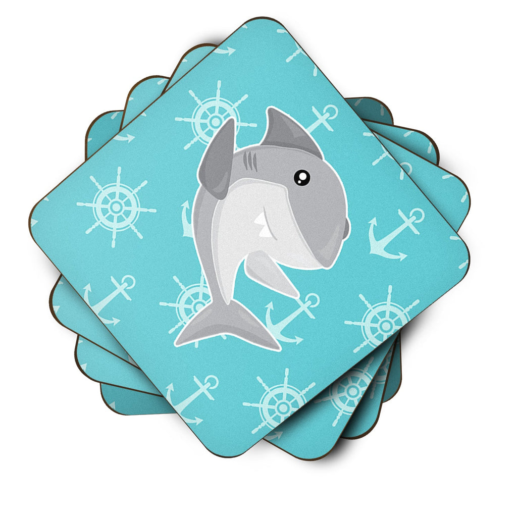 Shark on Blue Nautical Foam Coasters Set of 4 Cup Coasters for Indoor Outdoor, Tabletop Protection, Anti Slip, Mouse pad Material