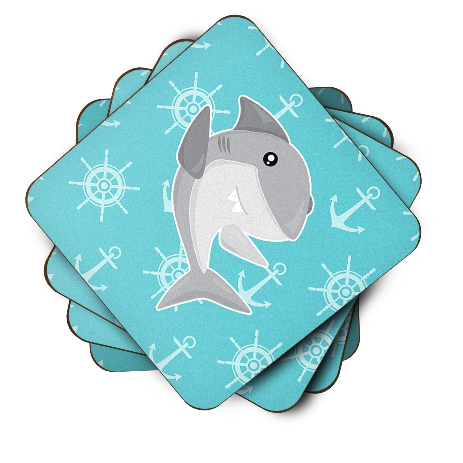 Shark on Blue Nautical Foam Coasters Set of 4 Cup Coasters for Indoor Outdoor, Tabletop Protection, Anti Slip, Mouse pad Material