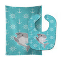 Shark on Blue Nautical Baby Bib & Burp Cloth Easy-Clean Baby Bib Baby Feeding Accessory Baby Mealtime Essential