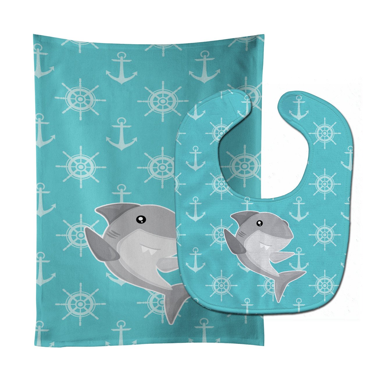 Shark on Blue Nautical Baby Bib & Burp Cloth Easy-Clean Baby Bib Baby Feeding Accessory Baby Mealtime Essential