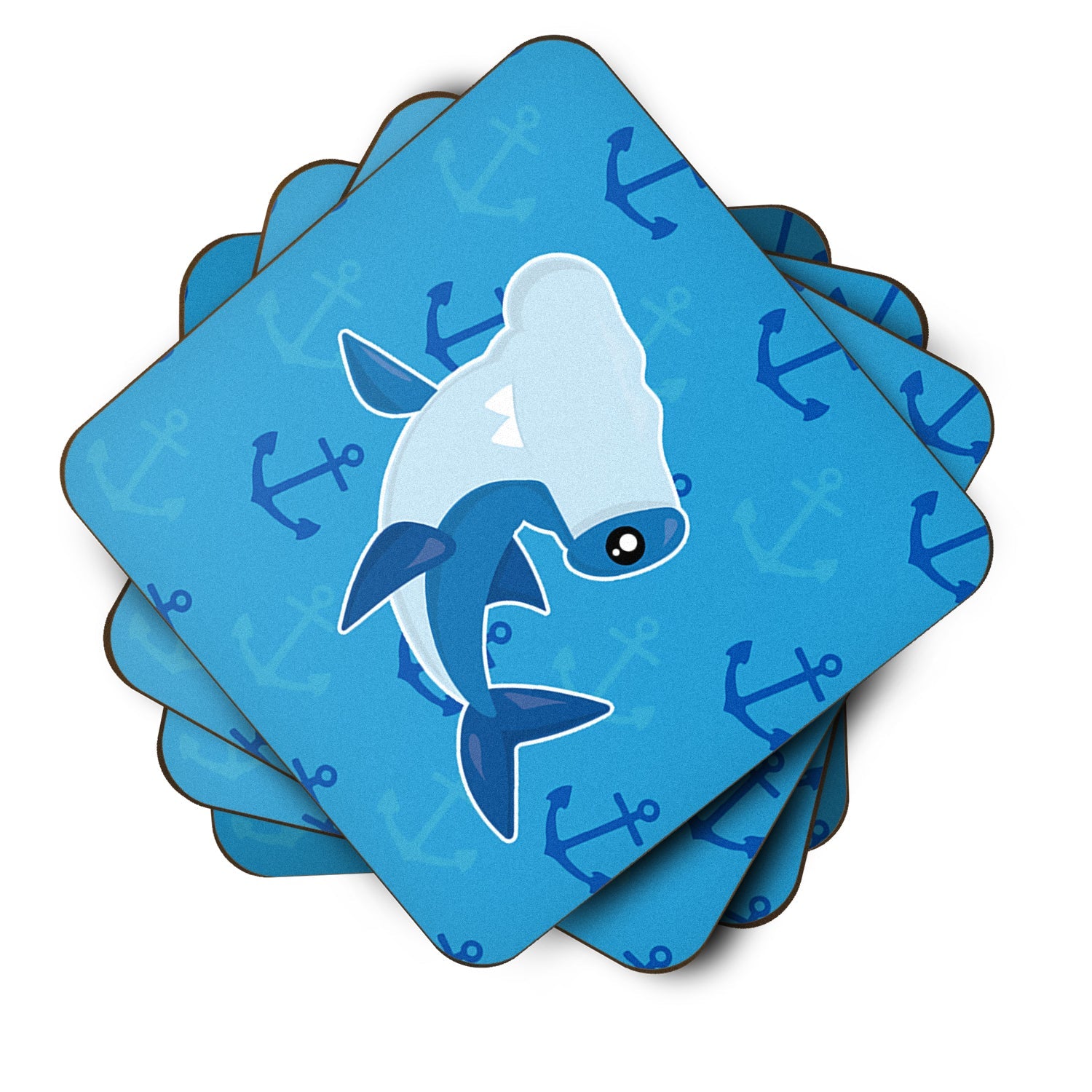 Hammerhead Shark on Anchors Foam Coasters Set of 4 Cup Coasters for Indoor Outdoor, Tabletop Protection, Anti Slip, Mouse pad Material