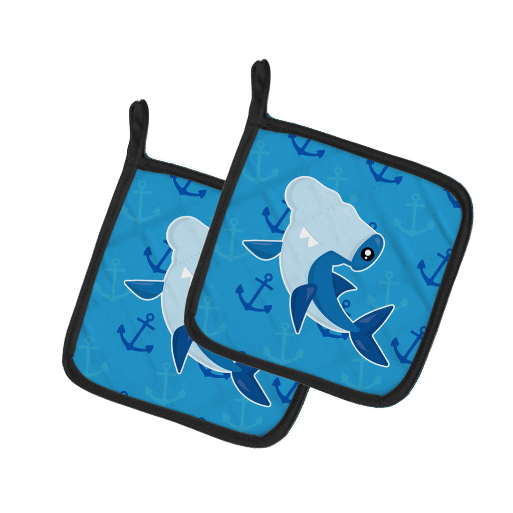 Hammerhead Shark on Anchors Pot Holder Set of 2 Heat Resistant Quilted Hot Pads 7.5 x 7.5 Inch, Insulated Kitchen Trivets for Cooking & Baking
