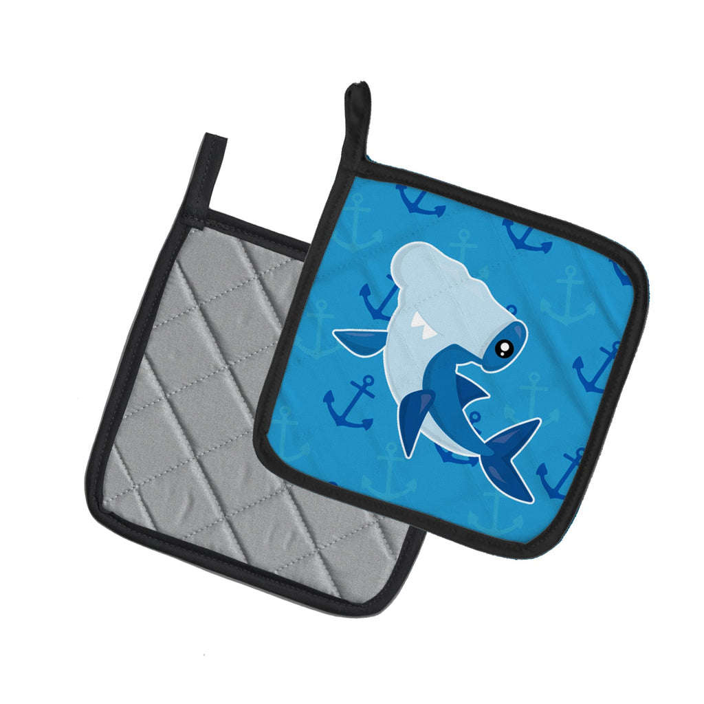 Hammerhead Shark on Anchors Pot Holder Set of 2 Heat Resistant Quilted Hot Pads 7.5 x 7.5 Inch, Insulated Kitchen Trivets for Cooking & Baking